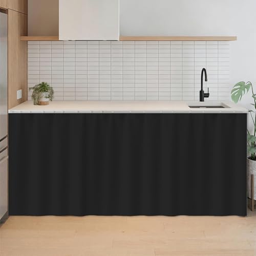 SK Studio Short Curtains for Kitchen, Privacy Cabinet Curtain Dust-Proof Window Shades Doorway Curtain for Closet Storage Room Black, 35.4" W x 35.4" H