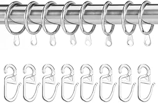 RosewineC 20 Pack Metal Curtain Rings and Hooks, 30mm Curtain Rings with 20 White Plastic Hooks for Window Rods, Shower Curtains, Decorative Drapery