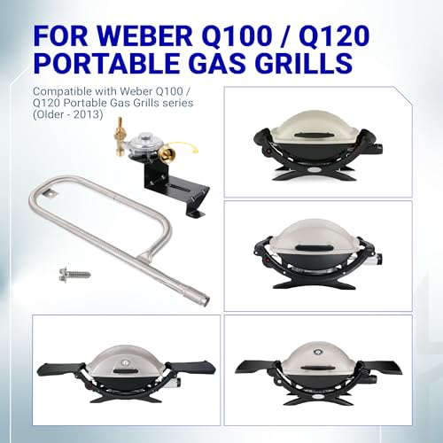 Image of BlueStars 80477 Regulator 69957 Burner Tube for Weber Q Grill Q100 Q120 Series 386001 386002 516501 516002 516801 - Gas Valve Regulator &17in Burner Replacement Kit - CSA Certified