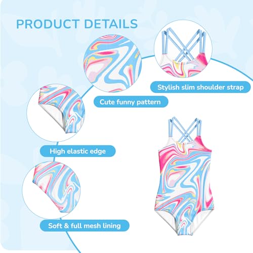Image of LQSZ Girls One Piece Swimsuits Quick Dry Beach Bathing Suit Cross Shoulder Strap Swimwear