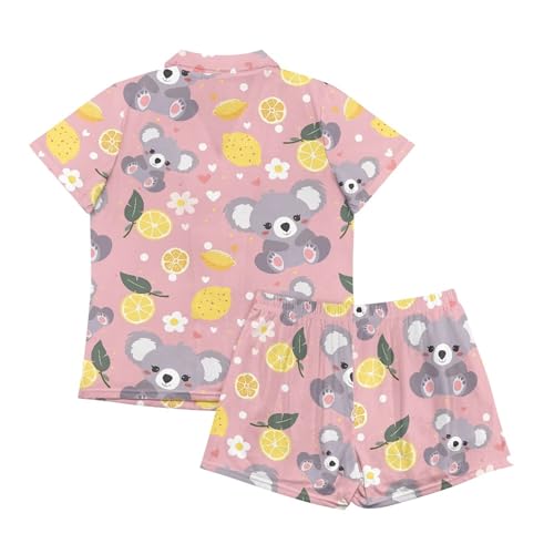 Image of Pjs Womens Short Sleeve Button Down Pajamas Set Two-Piece Nightwear with Pockets