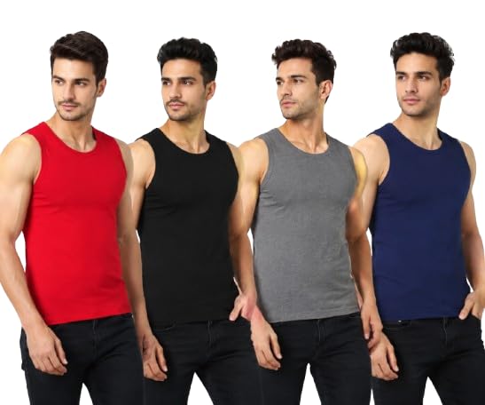 drako Men's 08 Gym Vest 100% Cotton Multicolour Pack of 4-picture-10