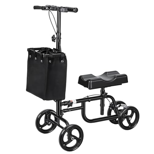 Image of Knee Scooter for Adults for Foot Surgery Crutch Alternative Adjustable All-Terrains Knee Roller Scooter with Dual Handbrakes and Canvas Bag for Broken Foot, Ankle Injury, Surgery
