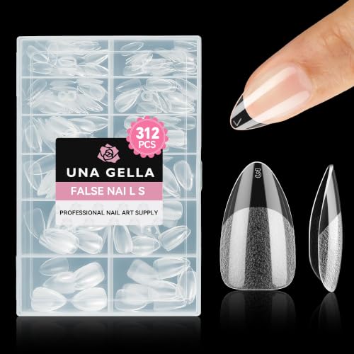 UNA GELLA Short Almond Nail Tips, 312pcs X-Soft Gel Nail Tips Almond Shape