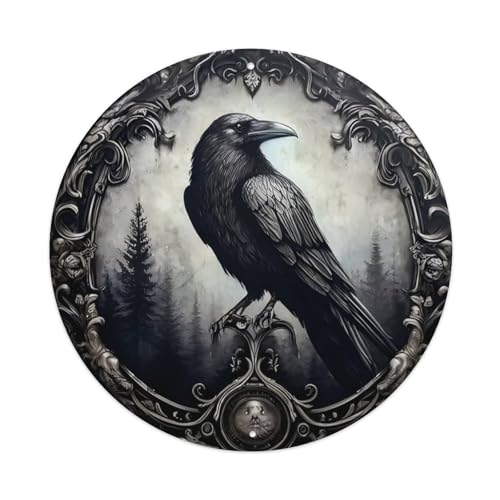 Image of Gothic Black Crow Vintage Round Wall Art Vintage Aluminium Metal Sign, Retro Wall Decor for Home, Bar, Garage & Farmhouse 20x20cm