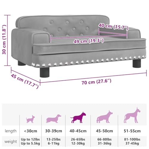 Vidaxl Lettino Per Cani Grigio Chiaro 70X45X30 Cm In Velluto - 3