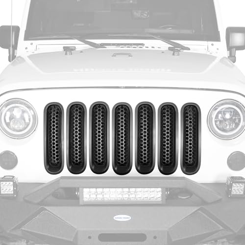 Opar Matt Black Mesh Grille Inserts for Jeep JK Wrangler 2007-2015 - 7 Pieces