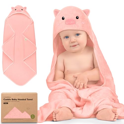 Image of KeaBabies Hooded Baby Towel for Newborn, Baby Bath Towels (Piglet, 35x35) | Viscose Derived from Bamboo, Large Baby Towels with Hood, Boys, Girls, Toddler, Soft Absorbent Baby Bath Essentials