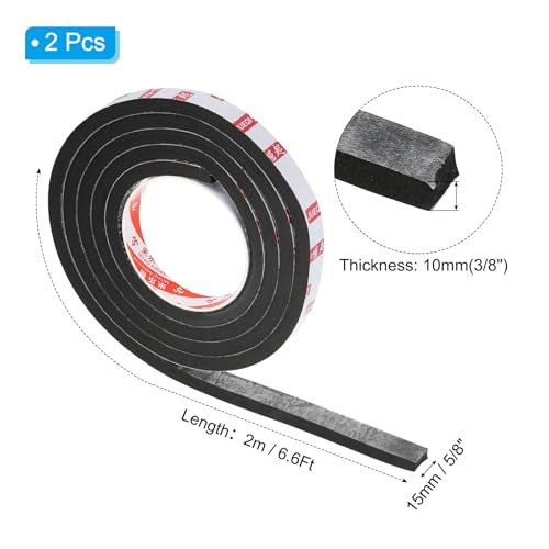 Image of PATIKIL 5 /8 inch W x 3 /8 inch T x 6.6Ft Double Sided Foam Tape, 2Rolls EVA Multipurpose Self Adhesive Weather Sponge Stripping for Home Decorations, Card Scrapbooking DIY Craft Project, Black