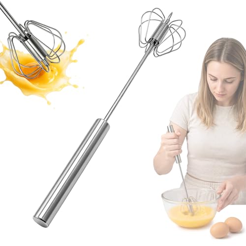 DKLUOLAN Batidor Manual semiautomático de Acero inoxidable, Petit Fouet Cuisine Semi-Automatique en Acier Inoxydable, Batteur Manuel sans électricité, Mini...