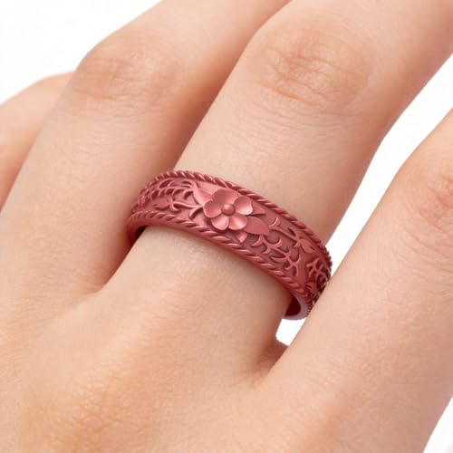Image of Silicone Wedding Rings for Women 1 /4 /7 Packs -Stackable Silicone Rubber Wedding Bands - Innovative Flower & Vine Collection