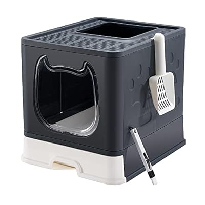 Vealind Kitten Cat Litter Tray with Lid, Little Devil Design Front Door Foldable Litter Box for Small Cats & Rabbits (Black)