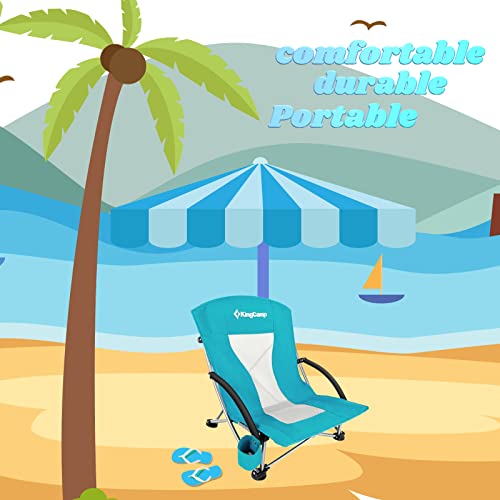 Kingcamp Low Beach Chairs For Adults, Portable Lightweight Camping Chair With Padded Armrest & Carry Bag & Cup Holder, Mesh Back Sand Chairs For Beach,Camping,Bbq,Outdoor Travel, Compact & Heavy Duty #TOP5