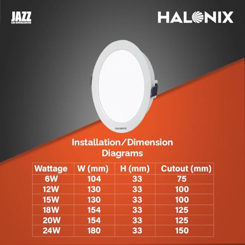 Image of Halonix Polycarbonate Jazz 15W Warm White Recessed Downlighter|Cutout- 4 Inch|Recessed Ceiling Light for Hall, Room, Office, Shop|Led Downlighter with Surge Protection|Pack 1 (Yellow)
