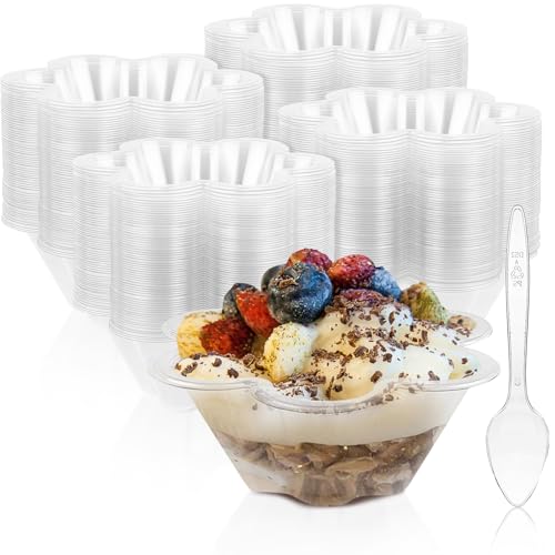 TOFLEN 8 oz Dessert Cups with Spoons, 200 Pack Clear