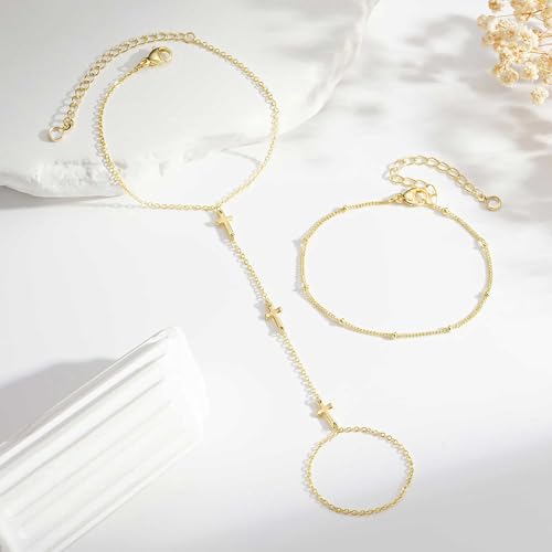 Ursteel 14K Gold Plated Hand Chain for Women, Ring Bracelet Hand Chain - image 6