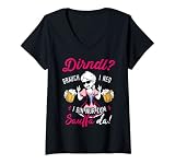Damen T-Shirt Dirndl Brauch i ned Kompatibel für Oktoberfest Damen T-Shirt mit V-Ausschnitt