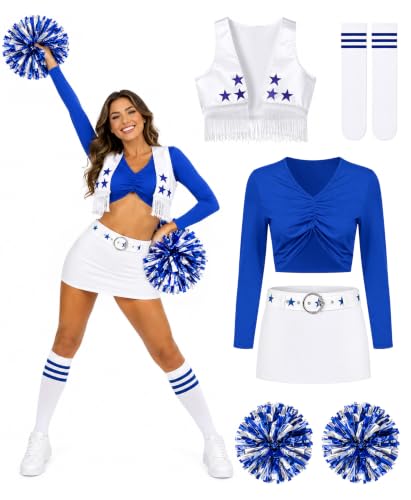 Brikabia Cheerleader Costume for Women Blue White Cheerleading Outfit Set