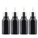 EL PAQUETE INCLUYE - 4x 20ml Negro Brillantefrascos cuentagotas de vidrio + 4x cuentagotas para pipetas Glass Eye con bombillas de silicona + 1 mini embudo