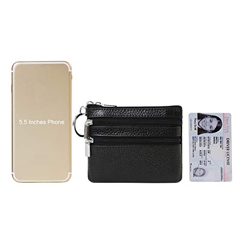 Women's Genuine Leather Coin Purse Mini Pouch Change Wallet With Keychain,Black #TOP5