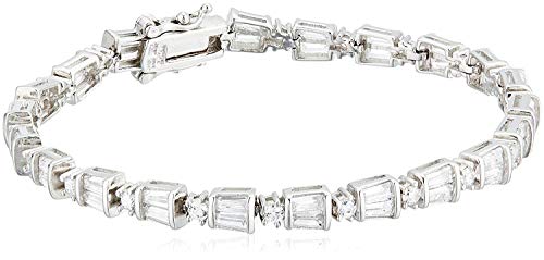 Sterling Silver Tapered Baguette & Round Cut Cubic Zirconia Tennis Bracelet #TOP2