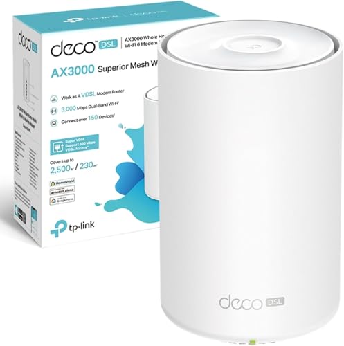 TP-Link AX3000 VDSL Whole Home Mesh Wi-Fi 6 Router, Dual-Band with 4x Gigabit WAN/LAN Ethernet ports, Connect up to 150 devices, Super VDSL2 Speed, HomeShield Security, work with Alexa (Deco X50-DSL)