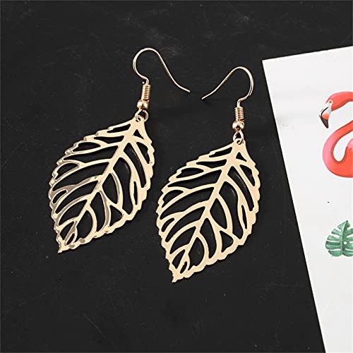 Coadipress Cutout Leaf Earrings For Women Girls Simple Fashion Gold Silver Plated Hollow Out Filigree Leaves Lightweight Dangle Drop Statement Earrings (Gold) #TOP3