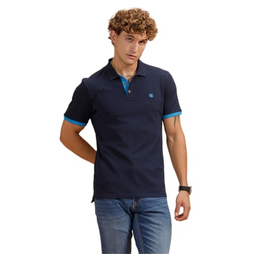 Image of WROGN Men's Contrast Rib Pique Polo T-Shirt | Navy Blue Smart Casual Polo