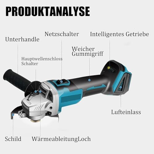 Bild 1 - Akku Winkelschleifer，Ersatz für Makita Akku 18V, mit 2× 5.5Ah Akkus & Ladegerät, Kabellos Neues Upgrade Akku Flex Trennschleifer 125mm, 9000U/min, für Präzises Trennen und Schleifen