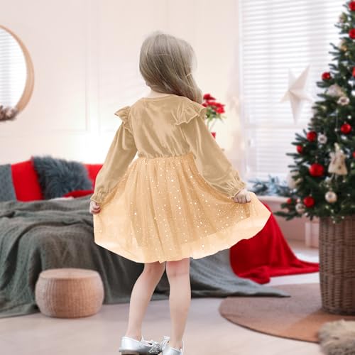 Neutocd Toddler Baby Girl Christmas Dress Long Sleeve Velvet Sequin Tulle Ruffle Winter Party Holiday Dress for Girls4