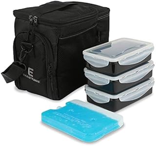 Evolutionize Meal Prep Insulated Lunch Bag - Meal Prep Cooler Bag Patented Lunch Box includes Portion Control Meal Prep Containers + Ice Pack (3 Meal, Black)