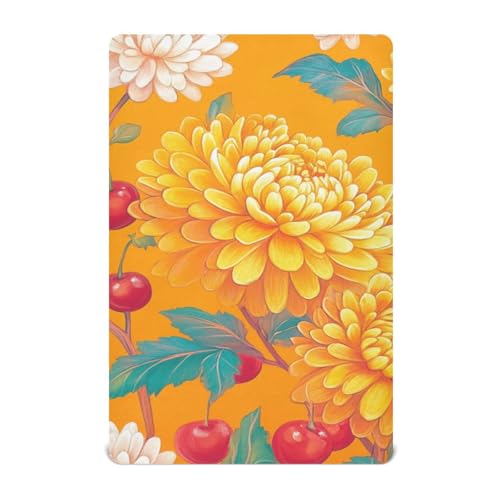 Image of Crib Sheet Breathable Soft Crib Mattress Sheet for Baby Toddler Boys Girls Fitted Crib Sheet Fit Standard Crib Mattress 39 x 27 Inch Orange Cute Chrysanthemum and Cherries