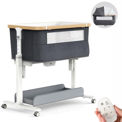 Image of Staroyal Electric Baby Bassinet 3 Rocking Motion Cradle for Babies Infant, Auto Rolling Bedside Sleeper with Mosquito Net, 3 in 1 Baby Crib 5 Adjustable Heights,Dark Grey