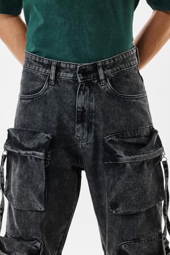 Image of SNITCH Men Cargo Pants | Baggy Fit with Multiple Utility Pockets & Turned-Up Cuffs | Cotton Blend Fabric for Streetwear & Casual Outings