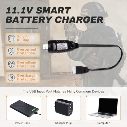 VICMILE 3S Airsoft Battery 11.1V 1400mAh Lipo Battery 30C(Burst 60C) Butterfly Battery Pack with Dean-Style T Plug Fit for Most Airsoft Model Guns Gel Water Bead Blaster with 11.1V USB Charge Cable - Thumbnail 5