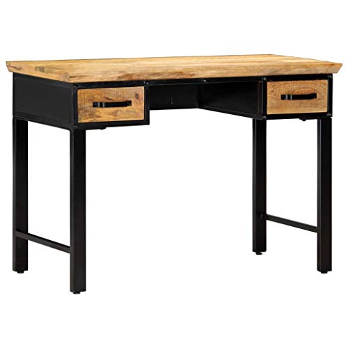 vidaXL Mangoholz Massiv Schreibtisch mit 2 Schubladen Computertisch Bürotisch Arbeitstisch PC Tisch Holztisch Laptoptisch 110x50x76cm