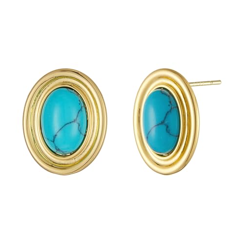Chunky Gold Color Earrings Fashion Geometric 18K Gold Turquoise Lapis Lazuli Green Red Oval Earrings for Women