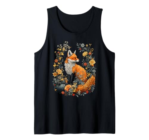 Fox Floral Garden Wildlife Nature Art Cottagecore Flowers Camiseta sin Mangas