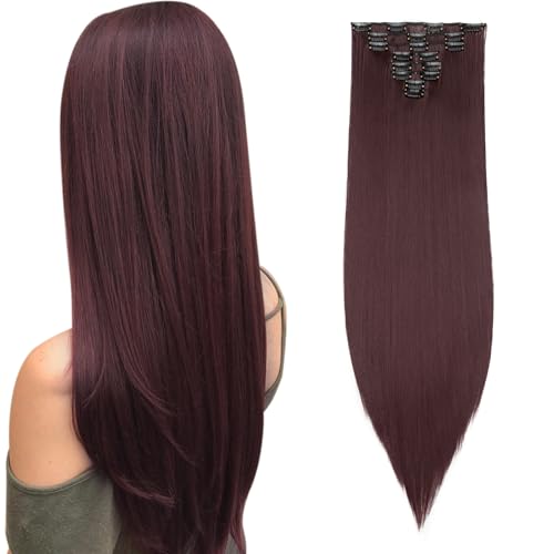Benehair 8PCS 26" Wine Red Synthetic Hair Extensions