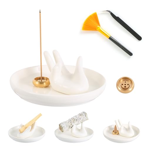 Burtrail Ceramic Incense Holder with Brass Burner, Hand Shape Stand for Palo Santo Sticks, Multi-Purpose Sage Holder for Burning, Wood Sticks Dish, Sage Ash Catcher, Unique Meditation Gift Burtrail Ceramic Incense Holder with Brass Burner, Hand Shape Stand for Palo Santo Sticks, Multi-Purpose Sage Holder for Burning, Wood Sticks Dish, Sage Ash Catcher, Unique Meditation Gift