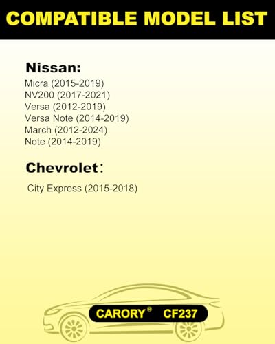 Image of CARORY Cabin Air Filter w /Activated Carbon for Nissan Versa (2012-2019), NV200 (2017-2021), Micra, March, Note, Chevy City Express; OE# 27277-1KK0A, 27278-1KK0A, 27277-9ME0A, CF12237, XC10475, CF237