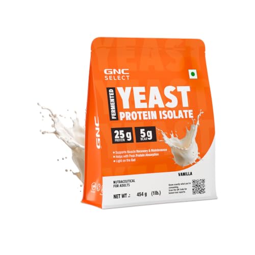 Image of GNC Select Yeast Protein | 25g Protein, 5g BCAAs | Fermentation-Grown | Added Protease | Non-Dairy, 100% Veg, No Added Sugar | Digestive Support | Vanilla, 1lbs
