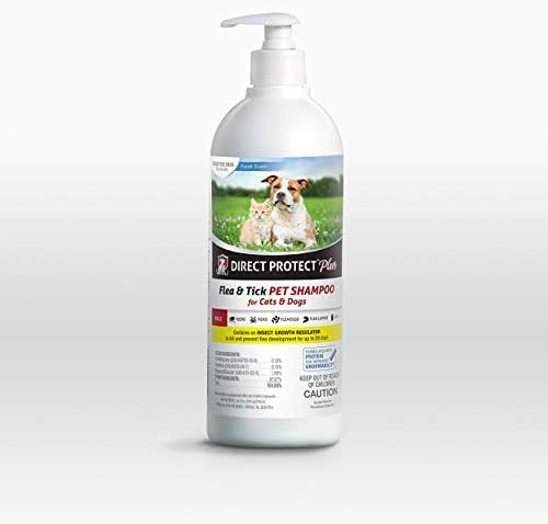 Direct Protect Plus Flea & Tick Shampoo, for Dogs & Cats, Sensitive Skin Formula with Soothing Aloe, Lanolin, Coconut Extract, and Oatmeal, 24 Ounces