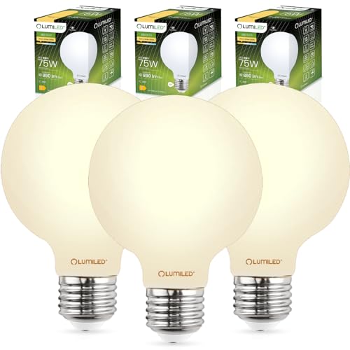 Lumiled 3x E27 LED Lampen G95 Vintage 8W Ersetzt 75W Glühlampe 880lm Leuchtmittel 3000K Warmweiß Glühbirne milchig Filament Globe Glas Große Kugel Deko 3 Stück Birnen Haus Café Bar Ø95mm