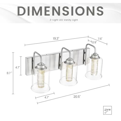 Image of zeyu 18W Modern LED Vanity Light Fixture, 3 Light Bathroom Wall Sconce with 5 Color Modes, Brushed Nickel Finish with Crystal Bubble and Clear Glass, ZSL72B-3W LED BN