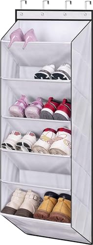 MISSLO 6 Shelf Door Shoe Rack Hanging Shoe Storage With Deep Pocket Over Door Shoe Organiser for Narrow Closet Shoes Holder Organizer, White