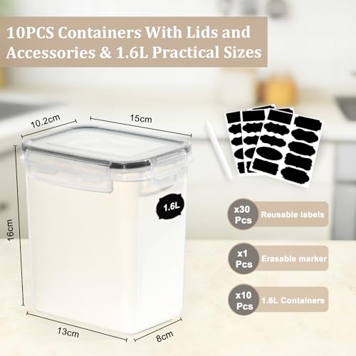 Miniatura 3 de Gomaihe 1.6l Botes Cocina, Juego De 10 Piezas De Recipiente De Botes Cocina Almacenaje De Plástico De Alimentos Sellados Con Tapa, Se Utiliza Para Almacenar Cereales, Pasta, Arroz, Harina, Etc