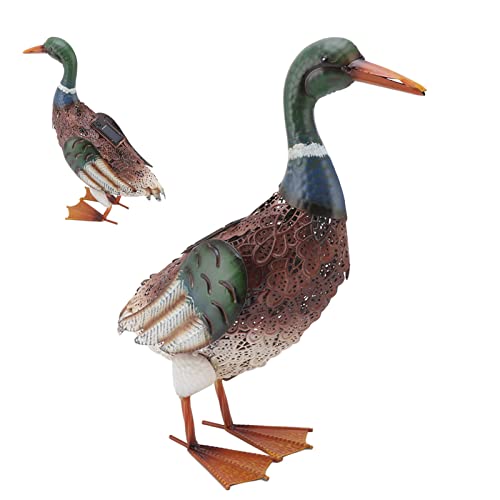 EIMSOAH Adorable Sculpture de Jardin en Forme de Canard - Statue de Canard en Fer Durable avec Lumière Solaire LED pour Décoration de Pelouse, Jardin, Sentier, pour Thanksgiving
