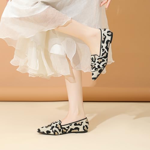 Flats for Womens Bow Comfortable Pointed Toe Ballet Flats with Knit Dressy Flats 5
