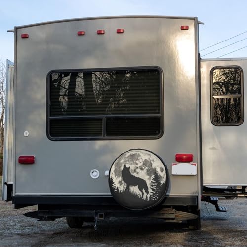 Image of Full Moon Trees Wolf Spare Tire Cover Dust-Proof Wheel Tire Cover Fit Trailer, RV, SUV and Many Vehicle 17 Inch